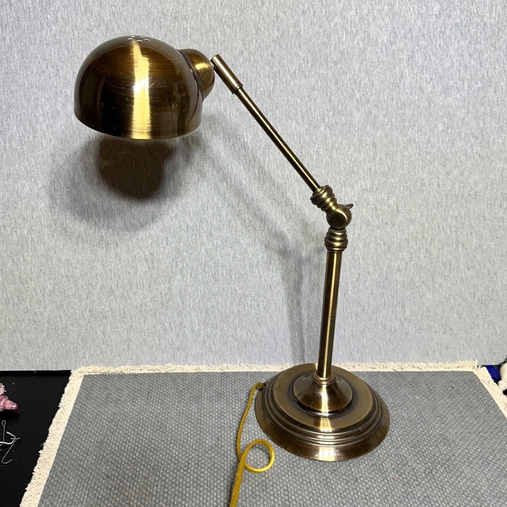 VTG Antique Brass Pharmacy Desk Lamp Adjustable Swing Arm Task Light Dome Shade